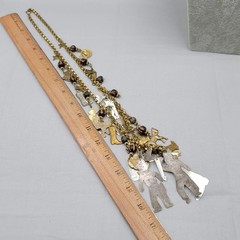 Vintage Mexican Folk Art Necklace Cowboys Indians Figural Dangling Charms 30″