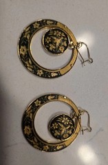 Western Antique Jewelry Japan Damascene Drape Double Hoop Stud Earrings