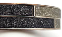 Black Silver Druzy Geometric Clamper Bracelet Gold Tone 7.5 In Hinged Vintage
