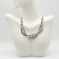 Elegant Swag Design Sparkling Rhinestone Silver Tone Art Deco Style Vtg Necklace