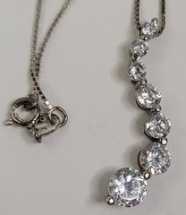 Signed S Sterling 925 Italy Cubic Zircon CZ 1.75” Journey Pendant 18” Necklace