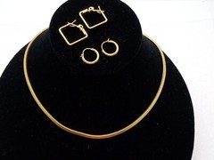 Signed MONET Square Snake Chain Necklace & Square Hoop & Small Hoop Earrings Lot