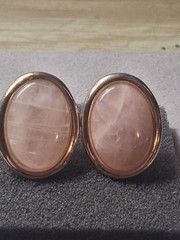 Rose quartz oval cabochon gold plated vintage earrings