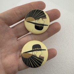 Vintage 80s Retro Stylized Art Deco Lady w hat Ceramic Post Earrings Nagel Style