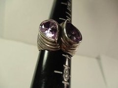 Vintage Contemporary Style Sterling Silver Twin Pear Shape Amethyst Ring 7.5