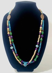 VTG 30″ Bohemian Artisan NECKLACE Stone & Glass Beaded Double-Strand 1980s