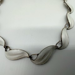 VTG Finn Jensen Norway Sterling Silver White Enamel 17″ Necklace 33.7g#yde