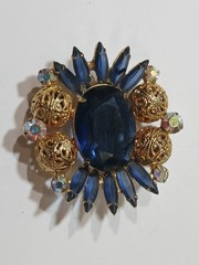 D&E Juliana DeLizza and Elster blue rhinestone filigree ball brooch. 
