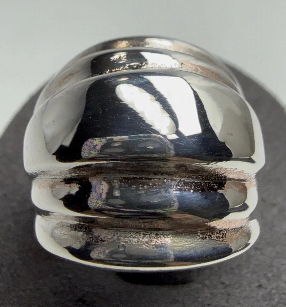 Vintage Heavy Modernist Ribbed Dome 925 Sterling Silver Cocktail Ring Sz. 7.25
