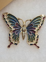 Vintage Butterfly Brooch features a Gold Tone Base w/ Enamel- Blue Green Purple