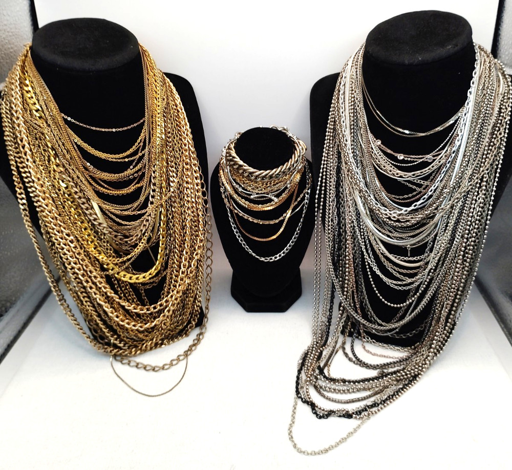 119 Pcs – Gold/Silver/Black Toned Chain Necklaces/Bracelets/Anklets 1.88lbs #685