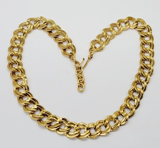 MONET Necklace Gold Tone Double Oval Link RARE Statement Runway Vintage 21 in