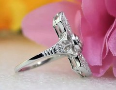 Art Deco Style Round Lab Created Diamond 14k White Gold FN Engagement Gift Ring