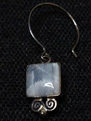 Antique Sterling Gemstone Square Earrings .5 Inches