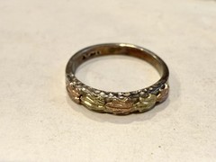 Vintage Sterling Silver Black Hills Gold Leaf Band Ring Size 7