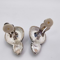 VTG Smoky Gray Cats Eye Moonstone Earrings Clip On Silver Tone Ornate Retro