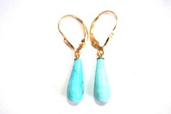Vintage Gorgeous Genuine 1/20 14K GF Blue Turquoise Teardrop Lever back Earrings