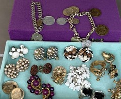 Japan, Germany Vintage Jewelry Lot, Earrings,Coin Bracelets