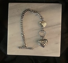 Vintage Juicy Couture, Pavé Heart Charm, Silver Tone, Toggle Bracelet