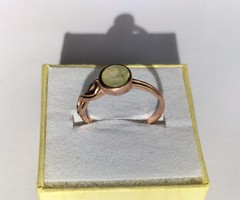 Vintage Rose Gold Plated Silver & Prehnite Ring, Infinity Theme, P (17.75 mm)