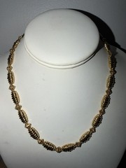 Vintage Style Gold Tone Necklace Link Choker Geometric Chain Ribbed 18”