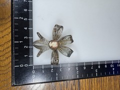 Antique Brooch Pin 800 Silver Shell Cameo Filigree Bow Trombone Clasp Hinge 2”