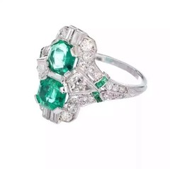 3.42Ct Art Deco Vintage Style Lab Created Emerald 14K White Gold FN Wedding Ring