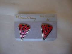 VINTAGE 1970s SAMUEL HUANG SIGNED CLOISONNE RETRO ABSTRACT BLACK & RED EARRINGS