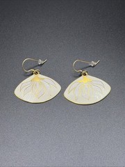 Vintage Laurel Burch Gold Tone Willow Branch Fan Cloisonné Dangle Earrings