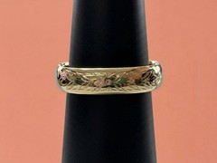 Vintage HFB 1/20 14K GF Gold Filled Etched Floral Hinged Bangle Bracelet-7”