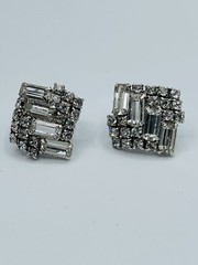 Vintage Unsigned Rhodium Plated Art Deco Inspired Clear Crystal Full Parure Set