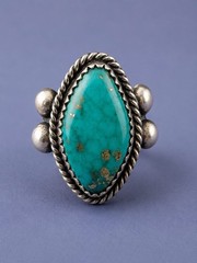 Antique 1920s Navajo .925 Sterling Silver Natural Turquoise Native American Ring