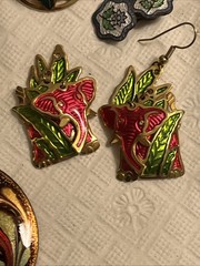 Vintage Cloisonne Butterfly Jewelry 7pc Pendants Earrings Elephant Peacock Cuff
