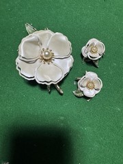 Vintage Flower Brooch And Clip On Earrings Set