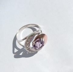 Vintage Ring Purple stone Sterling Silver 925 Gold 375 test Women Jewelry size 8