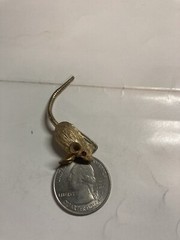 Vintage 2 inch mouse with Chain tail pin, red eyes Brooch Gold Color