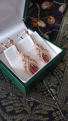 Vintage 1990-s 14 Ct Rolled Gold Ruby / Zircons Earrings-Hallmarked 585 RG