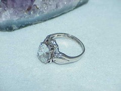 Vintage Sterling Solitare OVAL 4.00ct Crystal Ring 5.9gr Filigree MK Size 10