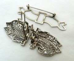 ANTIQUE ART DECO 3.75 CARATS DIAMONDS PLATINUM DUETTE STYLE BROOCH PIN 15.78GRAM