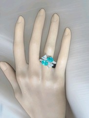 Platinum Vintage Natural Diamond Ring 3.94ct Oval Neon Blue Tourmaline