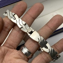 VTG Sterling Silver Turquoise Inlay TR-110 Mexico Hinged Link Bracelet
