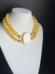 Vintage 1980s RO-DO NOS Chunky Yellow Stone Octagon Bone Collar Necklace 16”