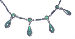 Gorgeous ART DECO Silver Tone GREEN GLASS Bar/Dangle TEARDROP NECKLACE