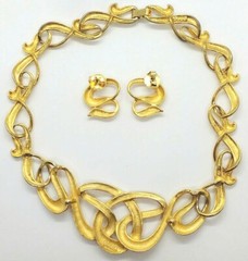 Vintage 1970’s Erwin Pearl PEP Gold Plated Modernist Choker Necklace & Earrings