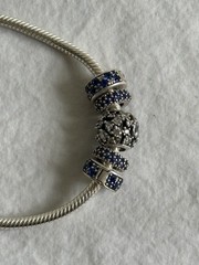 Authentic Pandora Disney Parks Moments Sliding Bracelet Silver Blue Pave Charms
