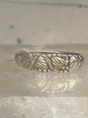 Black Hills Gold ring slender leaves wedding band size 5 sterling silver women