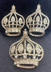 Vintage GoldTone Rhinestone & Faux Pearl Crown Brooch & Earrings Vintage Set I24