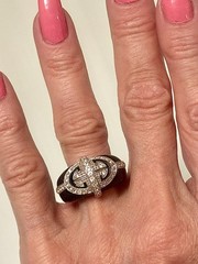 VINTAGE SOLID BLACK ONYX BAND W 925 SS ART DECO CZ DESIGN RING SZ 7