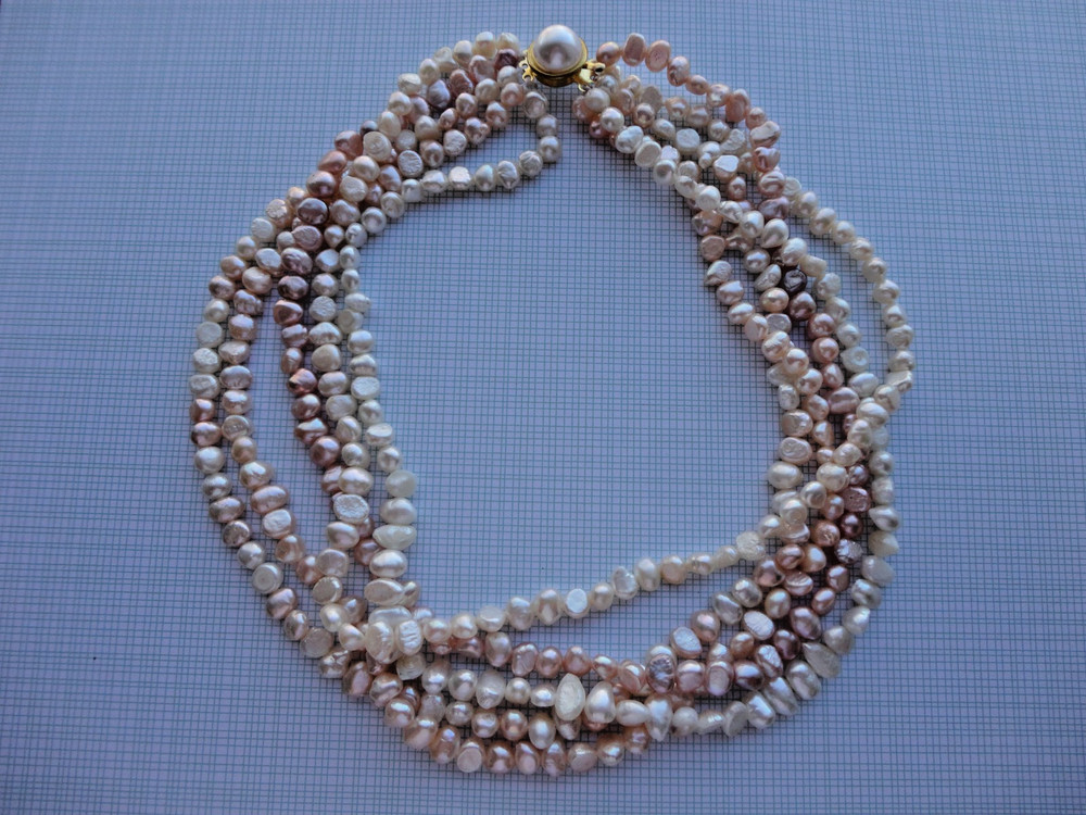 VTG ESTATE MULTI STRAND IVORY PINK PEACH BAROQUE FRESHWATER PEARL NECKLACE 17″