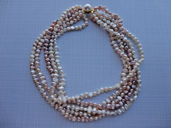 VTG ESTATE MULTI STRAND IVORY PINK PEACH BAROQUE FRESHWATER PEARL NECKLACE 17″